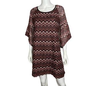 Tacera Women's Chevron Striped Three Quarter Bell Sleeve Shift Dress sz M